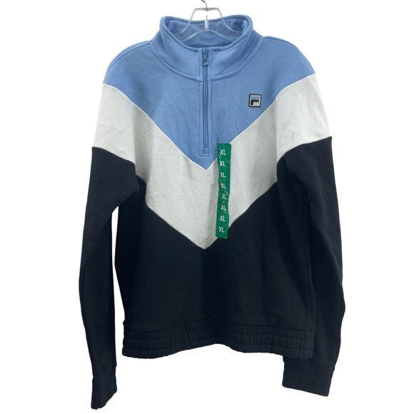 FILA Blue Colorblock Cotton Zip Henley Pullover Sweatshirt Women's XL New - Picture 1 of 6